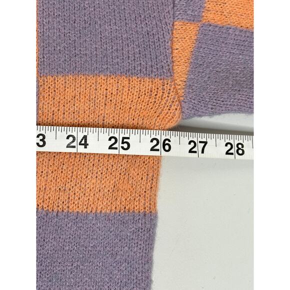 Talulah Orange Purple Check Long Sleeve Sweater Crewneck Soft Winter Artsy M - Picture 10 of 10